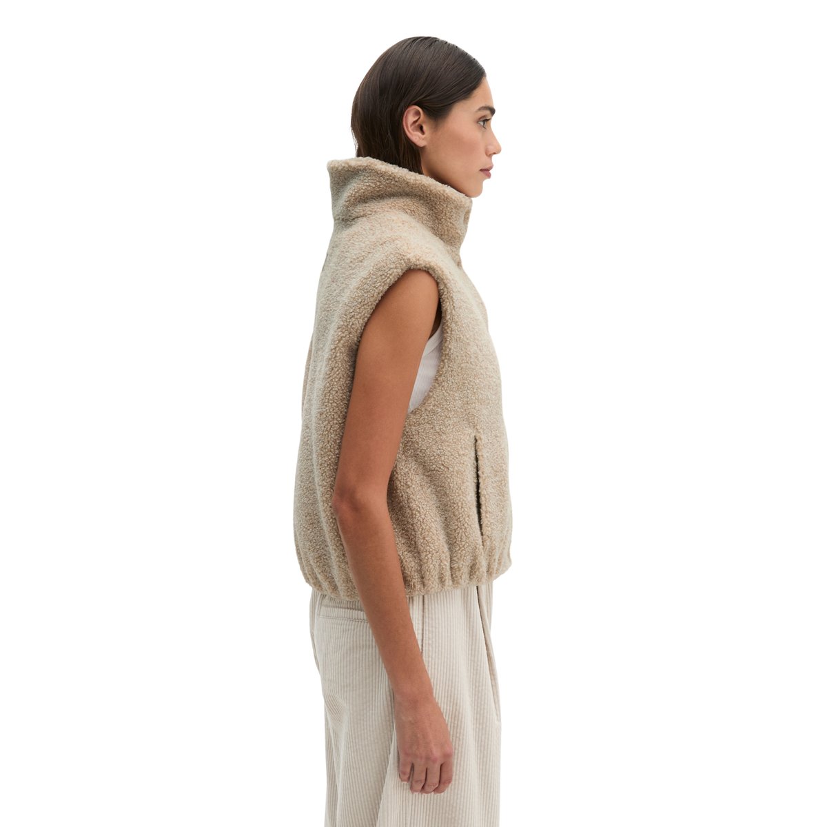 Gilet en peluche, coupe standard en polyester recyclé gris, MARC O'POLO