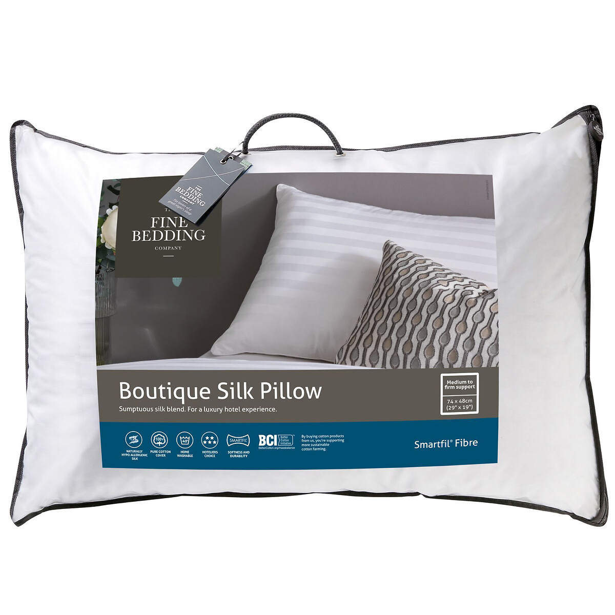 Boutique Silk Blend Medium Firm Support Pillow white, THE FINE BEDDING COMPANY