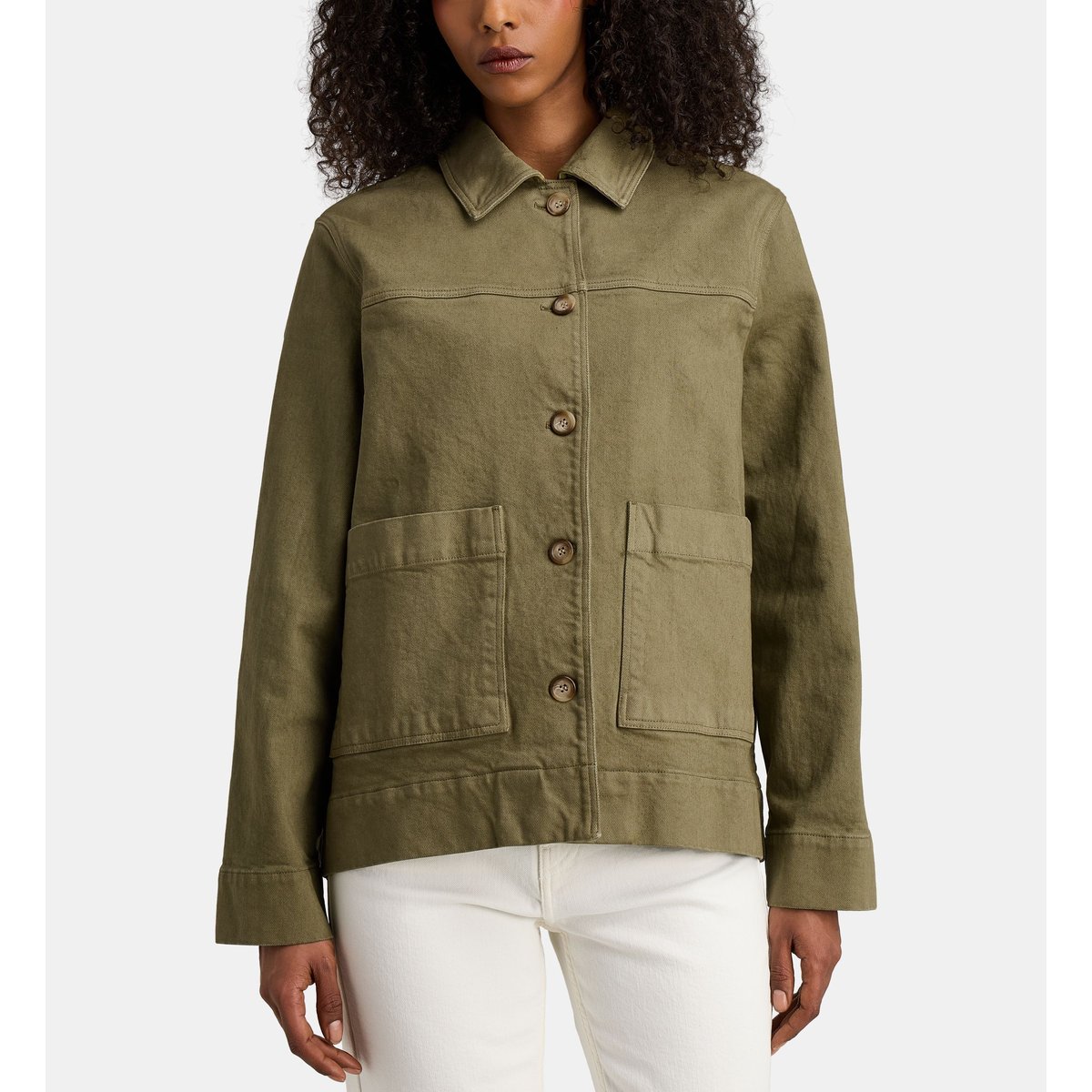 Veste lison droite en coton bio kaki, JODHPUR