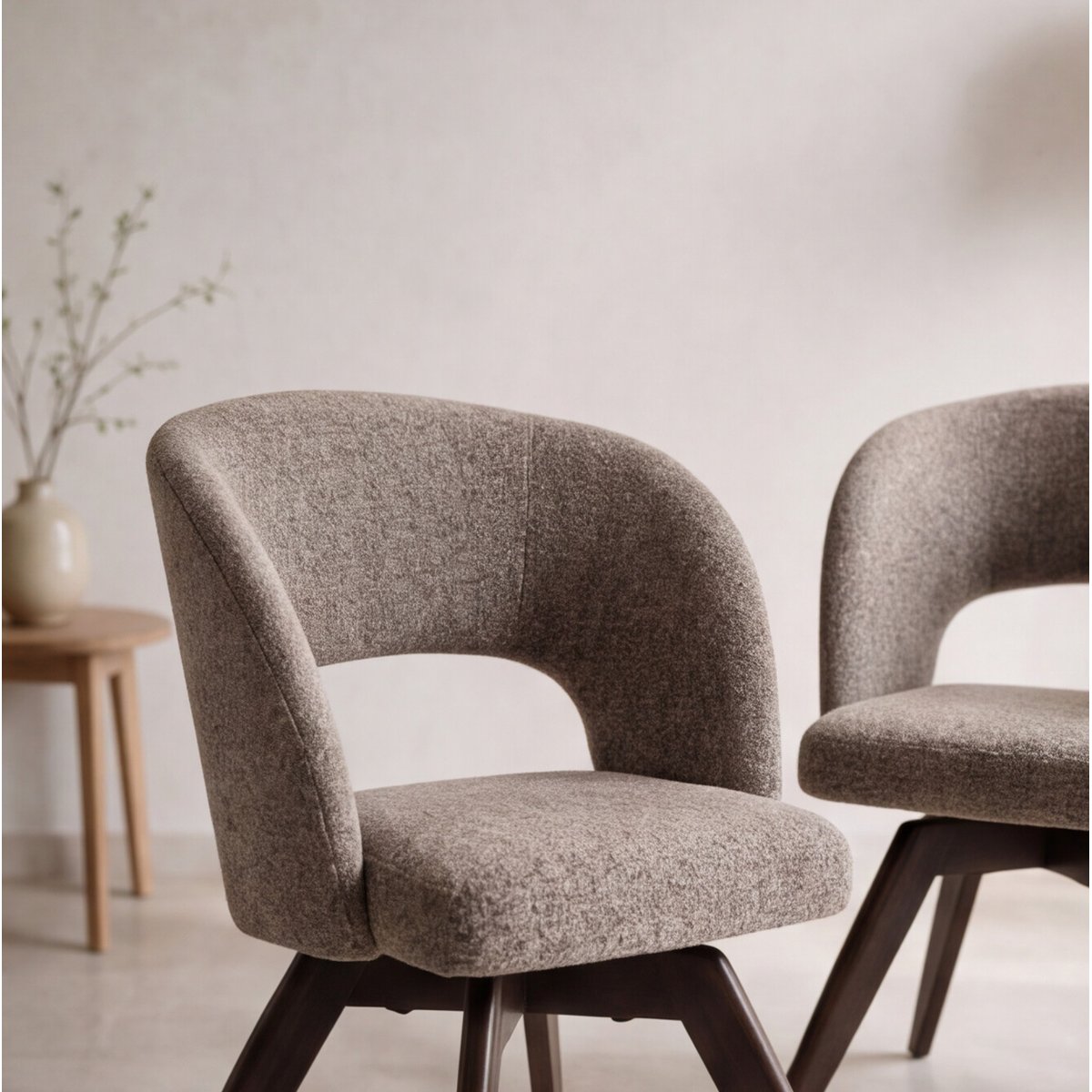Lot de 2 chaises en bois et tissu chiné, HOLLY taupe, bois, HAPPY GARDEN