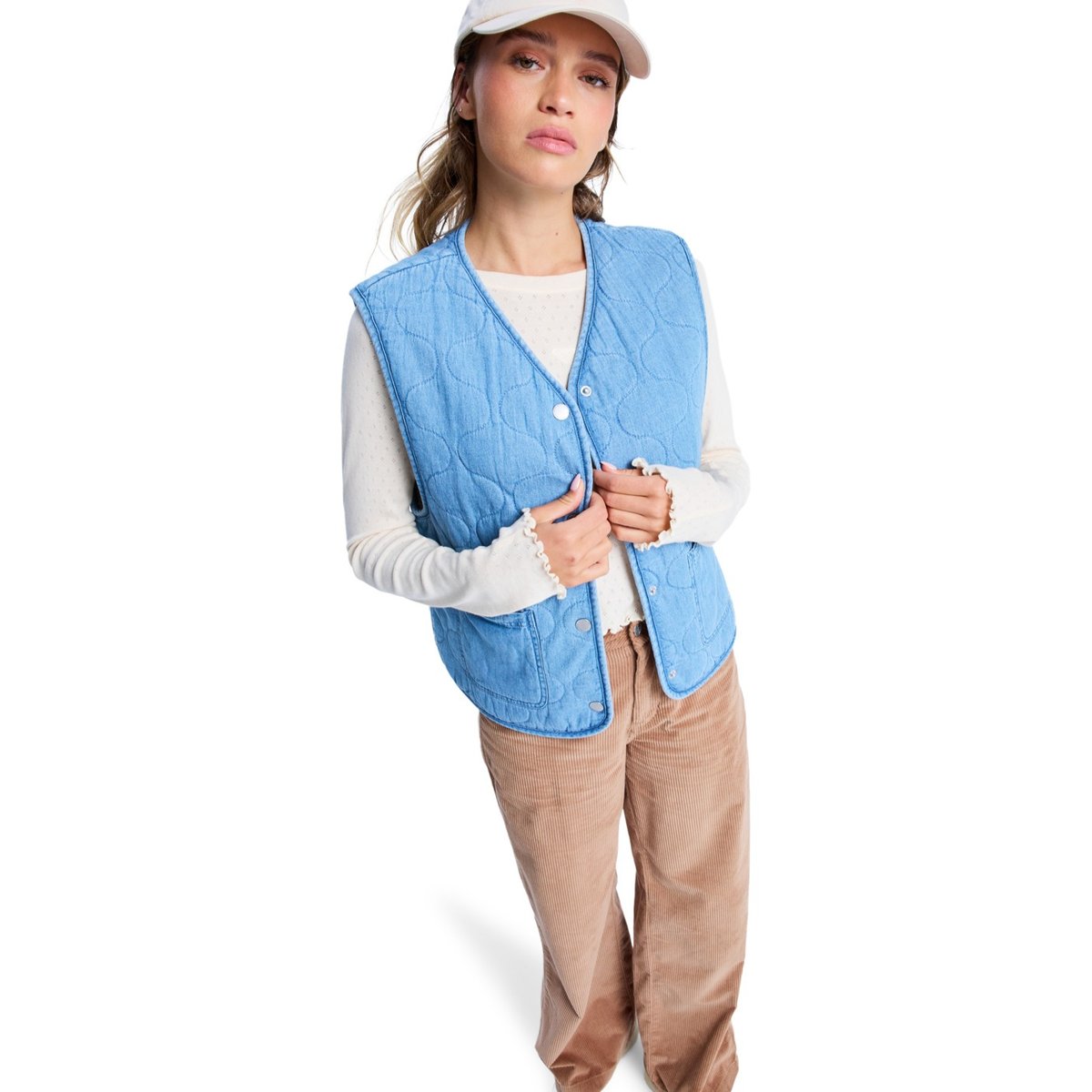 Veste gilet réversible en jean et doublée en sherpa SIMPLY LUCKY. bleu beau blue, ROXY