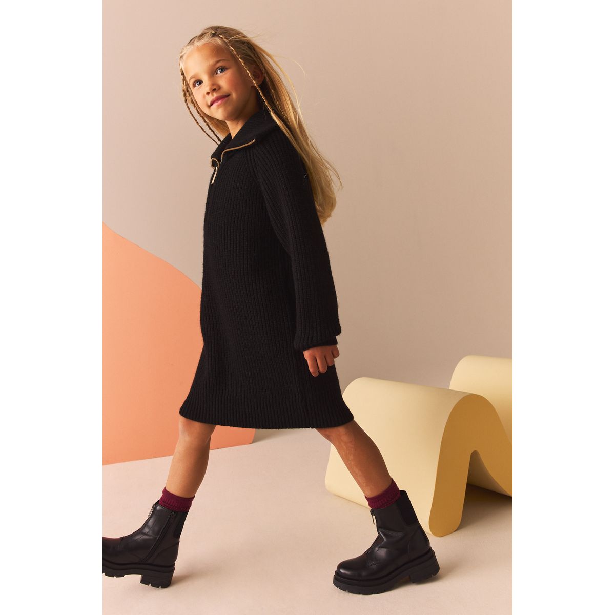 Robe pull zippée manches longues noir, NEXT
