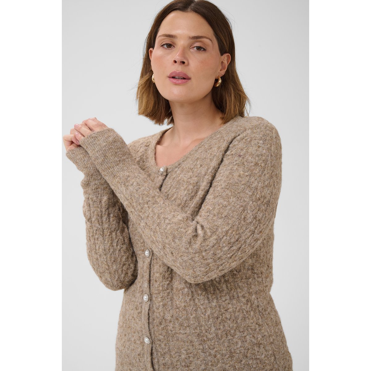 Cardigan à tricot beige beige melange, KAFFE CURVE