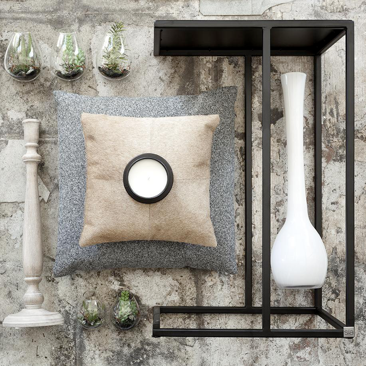 Housse de coussin en coton et cuir 30x30 LEADER gris, SIA DECO