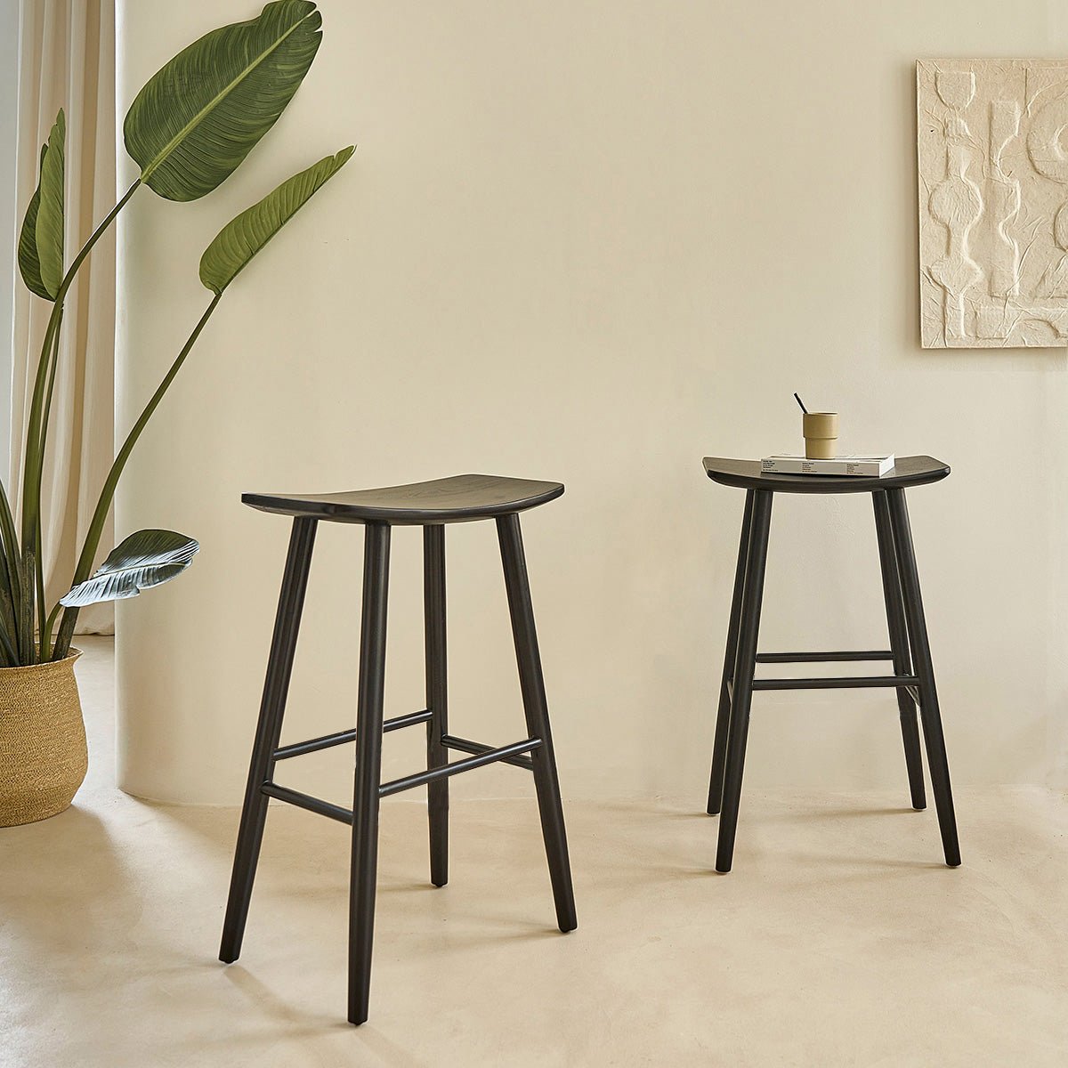 Tabouret de bar en teck massif AMBRE noir, BERAH GETAH