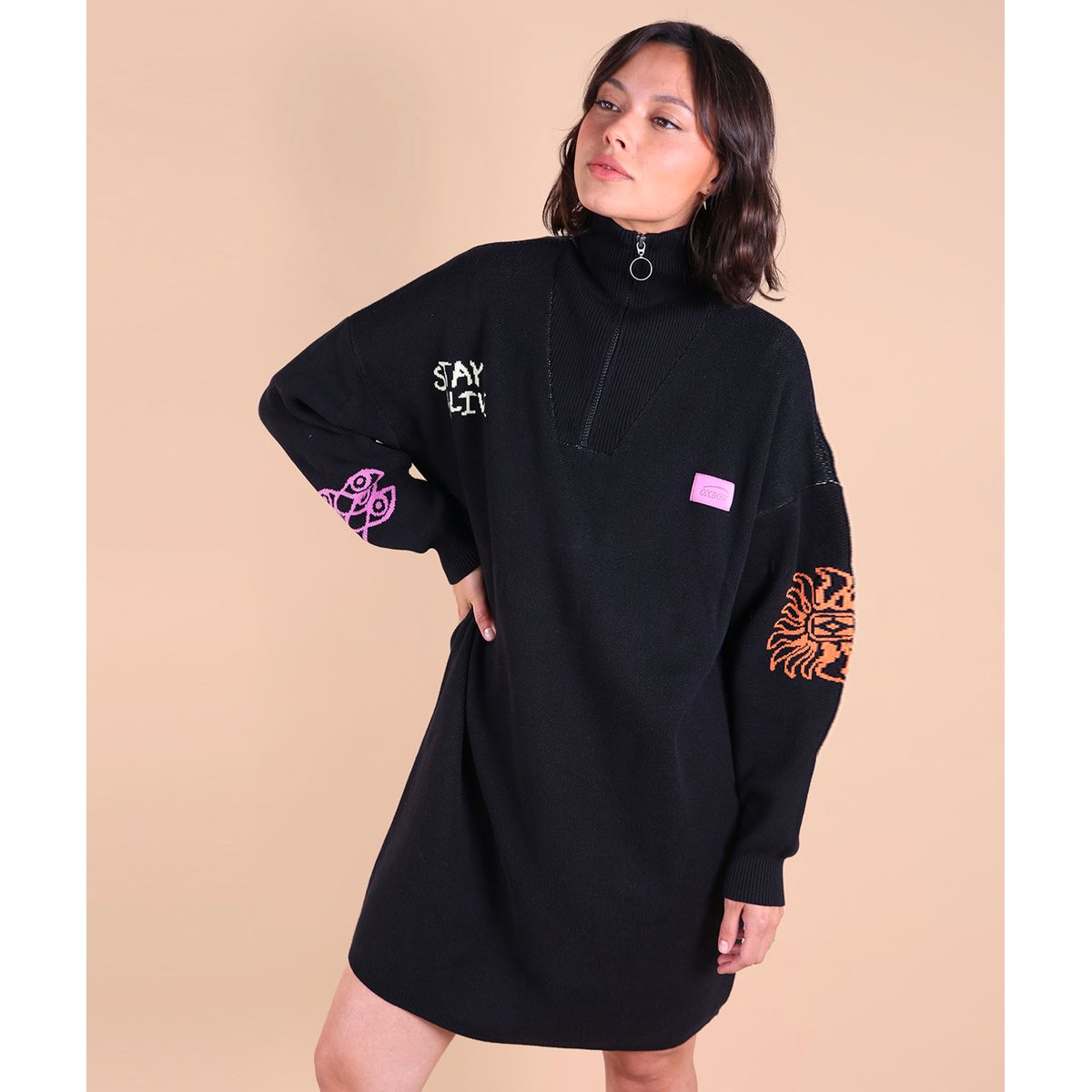 Robe en maille turtleneck demi zip SOUANE noir, OXBOW