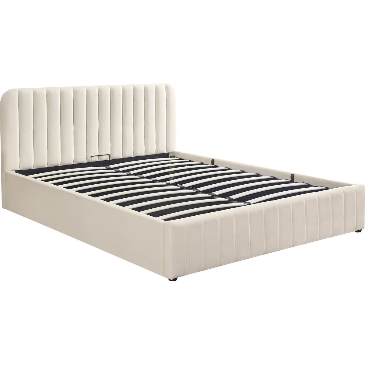 Lit coffre avec tête de lit en velours - AVA beige, HOMIFAB