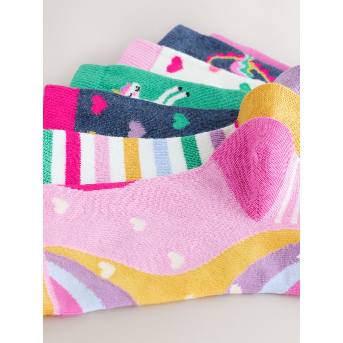 Socquettes coton licornes, 7 paires rose, vert et bleu marine, NEXT