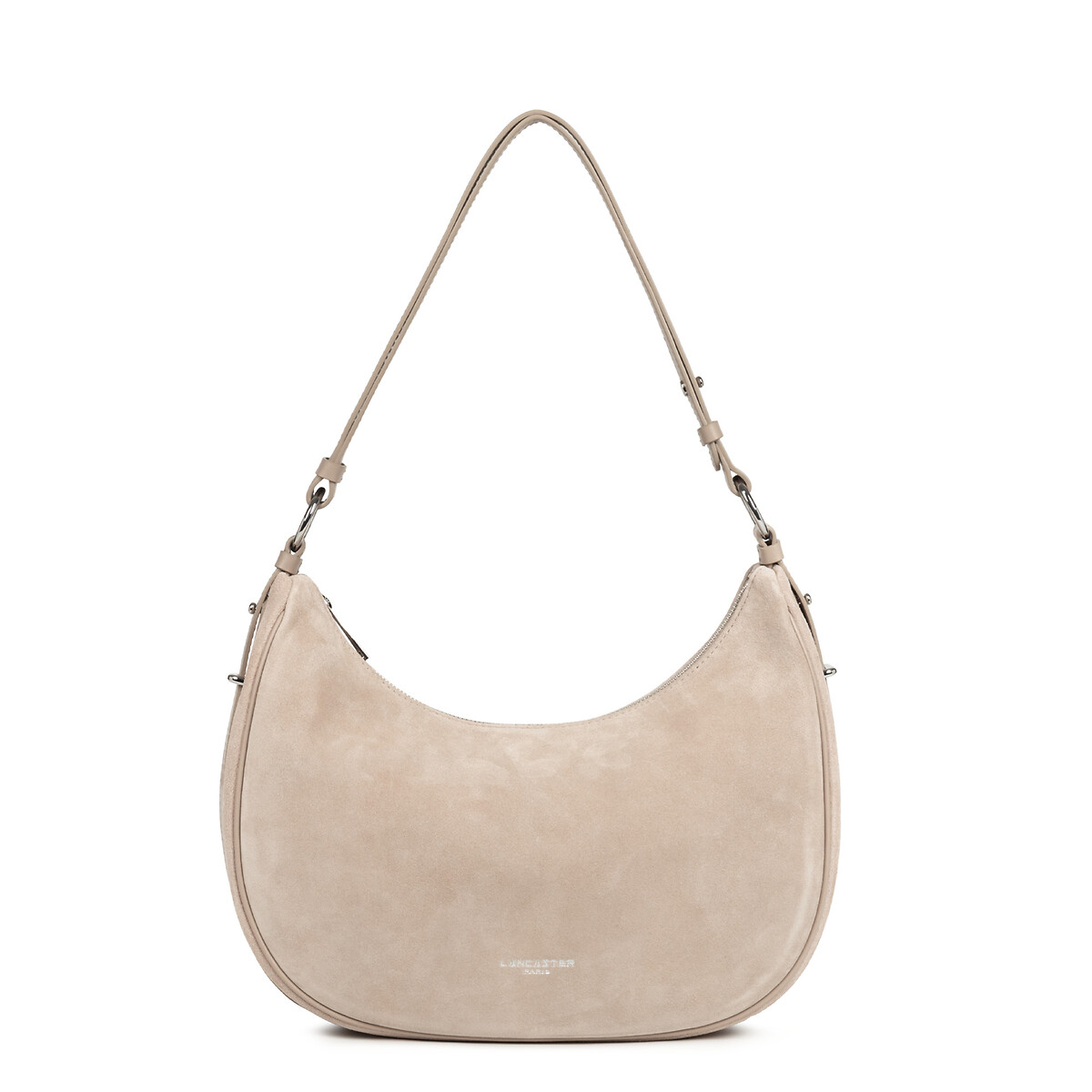 Sac besace zippé L en cuir, SUEDE beige foncé, LANCASTER