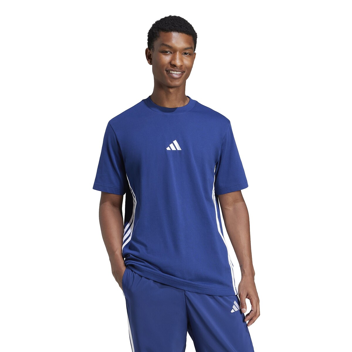 T-Shirt Essentials 3-Stripes Single Jersey bleu, ADIDAS SPORTSWEAR