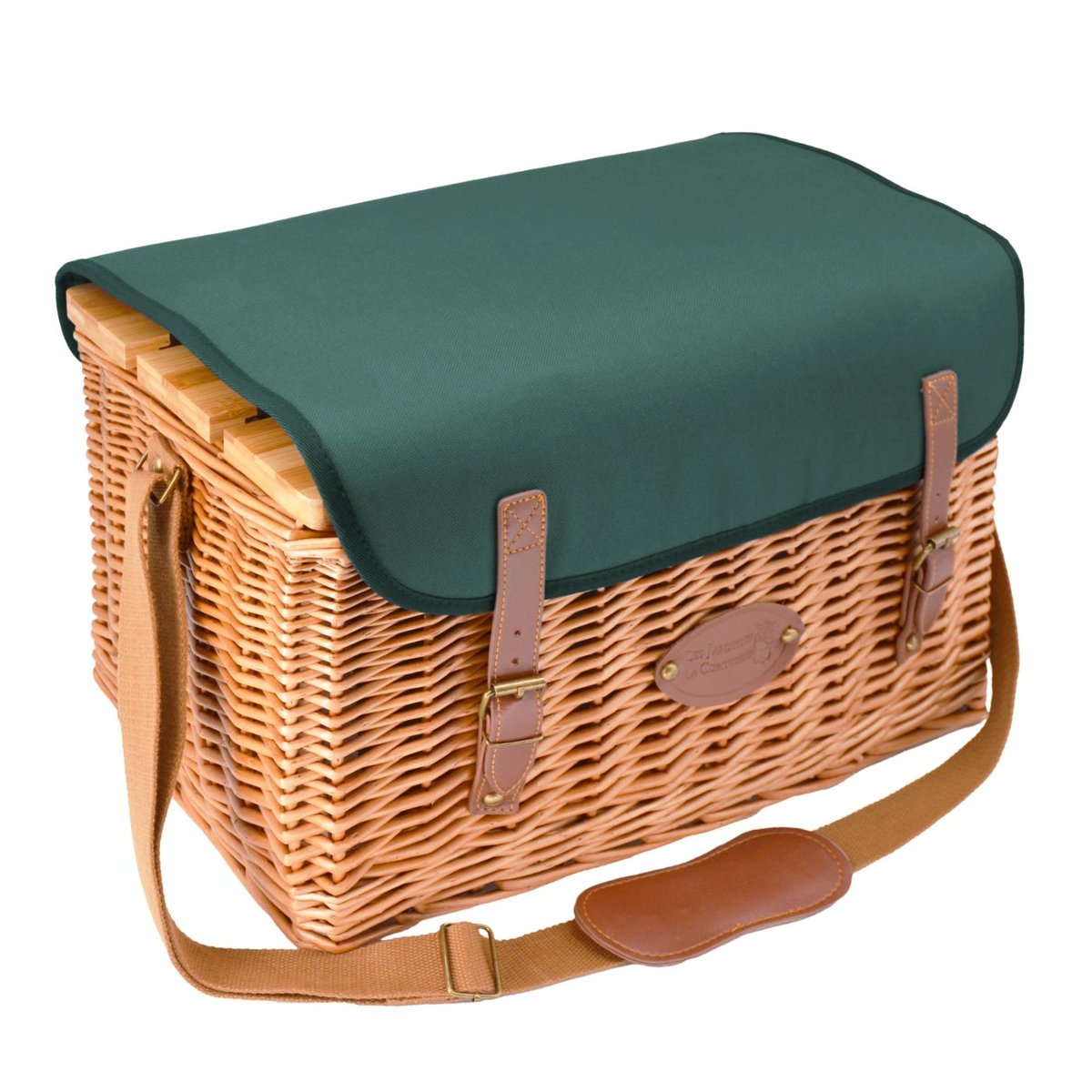 Panier picnic cuir Saint-honoré 4 pers vert foncé, LES JARDINS DE LA COMTESSE