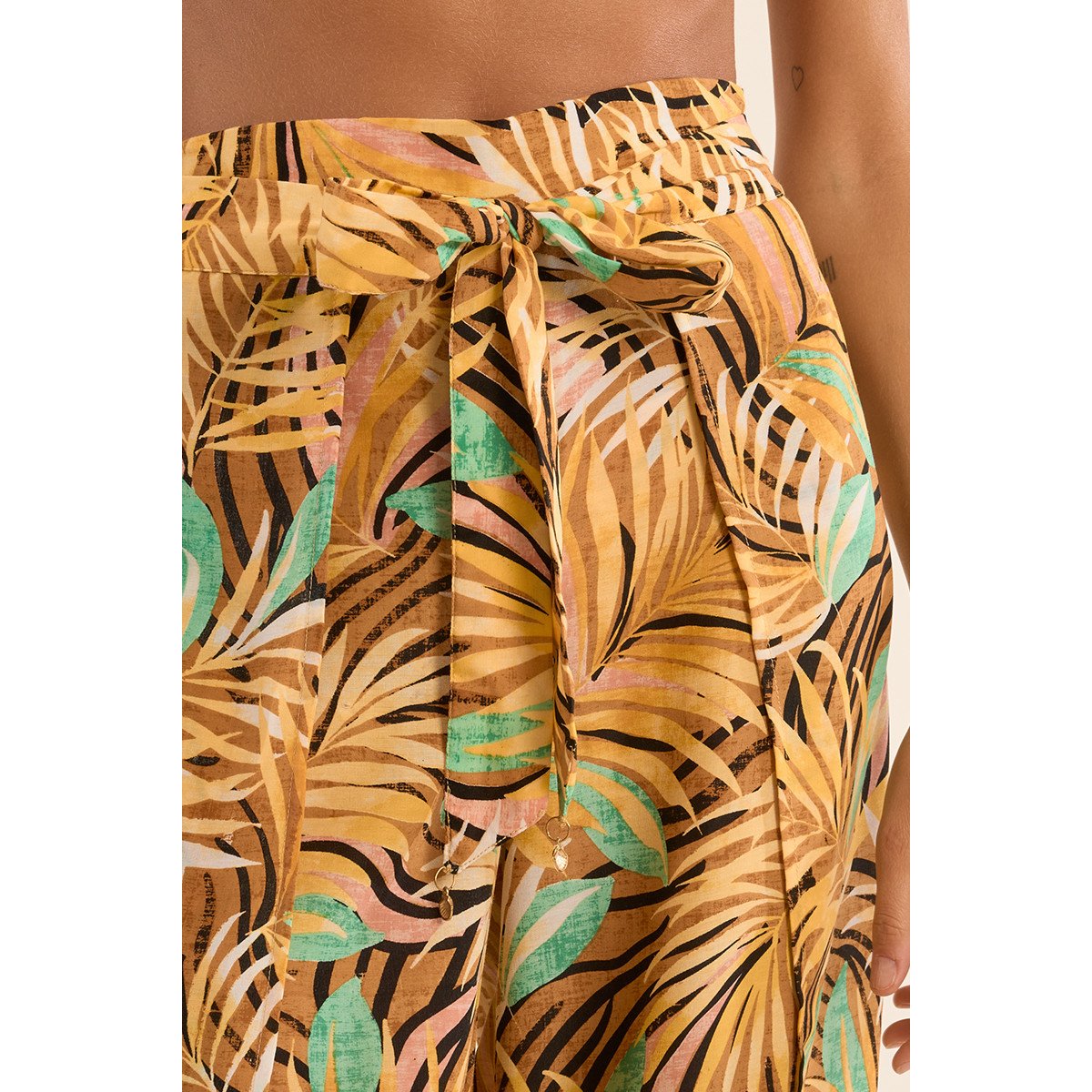 Pantalon large imprimé et ceinture à nouer yellow claudia, MOLLY BRACKEN