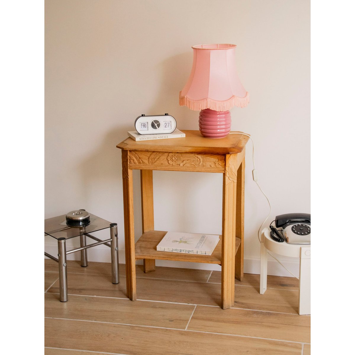 Table console en bois sculpté Art Déco Francine N°1518 - Bon état bois clair, DEBONGOUT