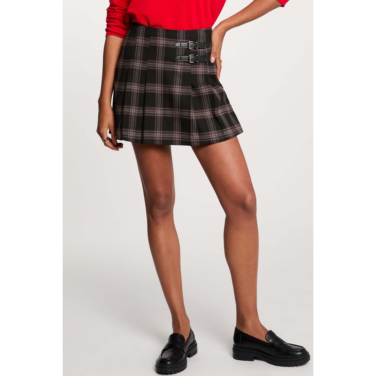 Jupe-short tweed droite noir, MORGAN