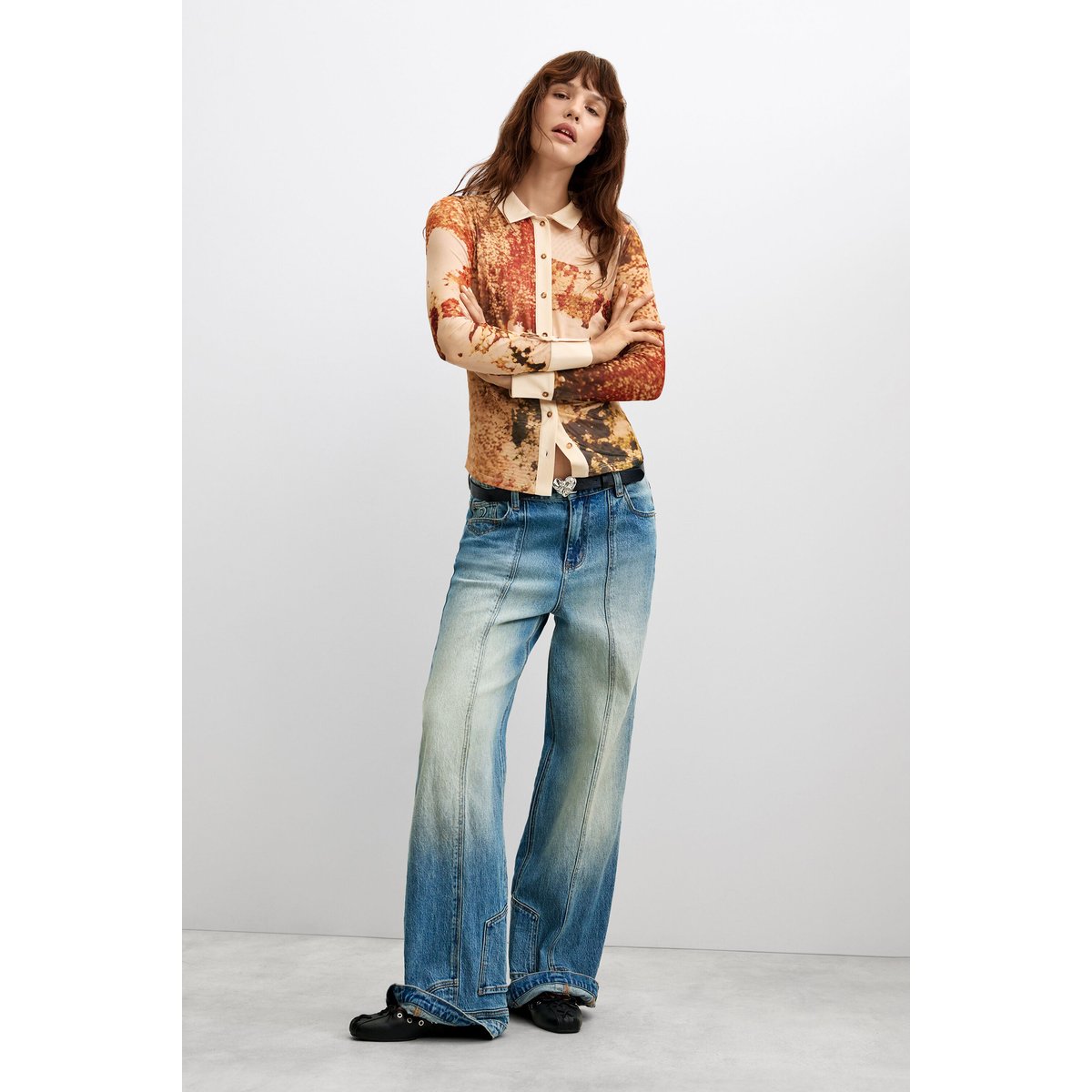 Chemise longue imprimée beige, DESIGUAL
