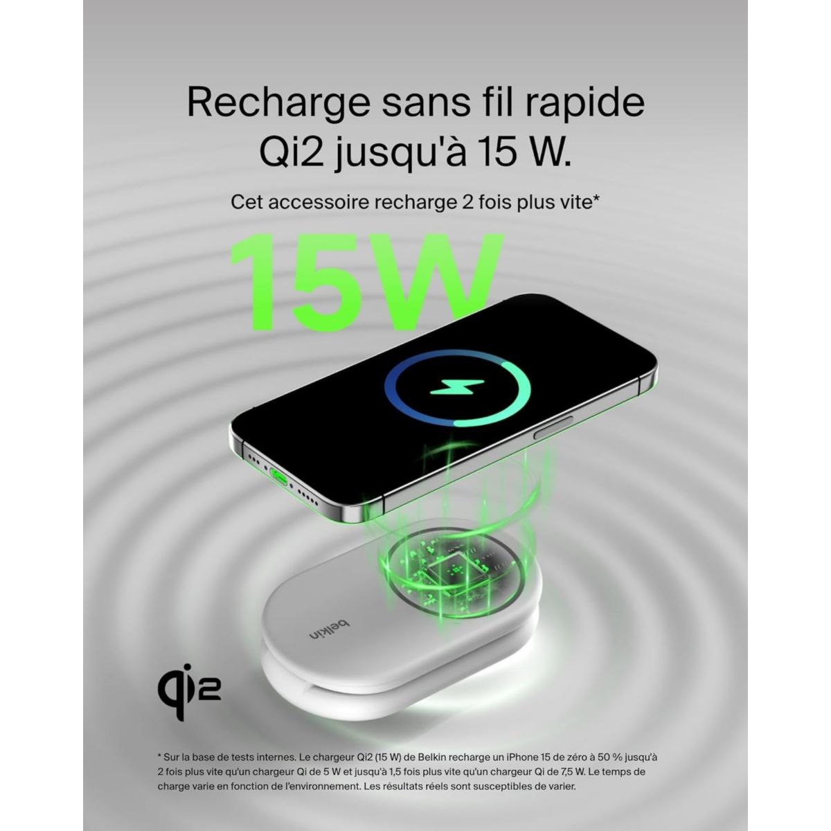 Chargeur induction induction 15W 2en1 blanc couleur unique, BELKIN