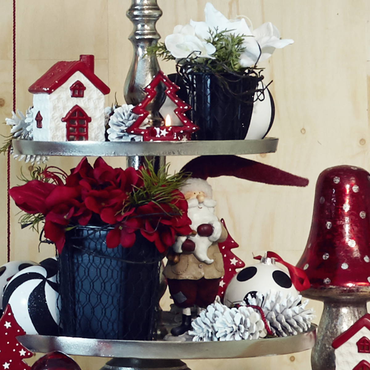 Porte-bougie décoratif sapin de noël en céramique H11 rouge, SIA DECO