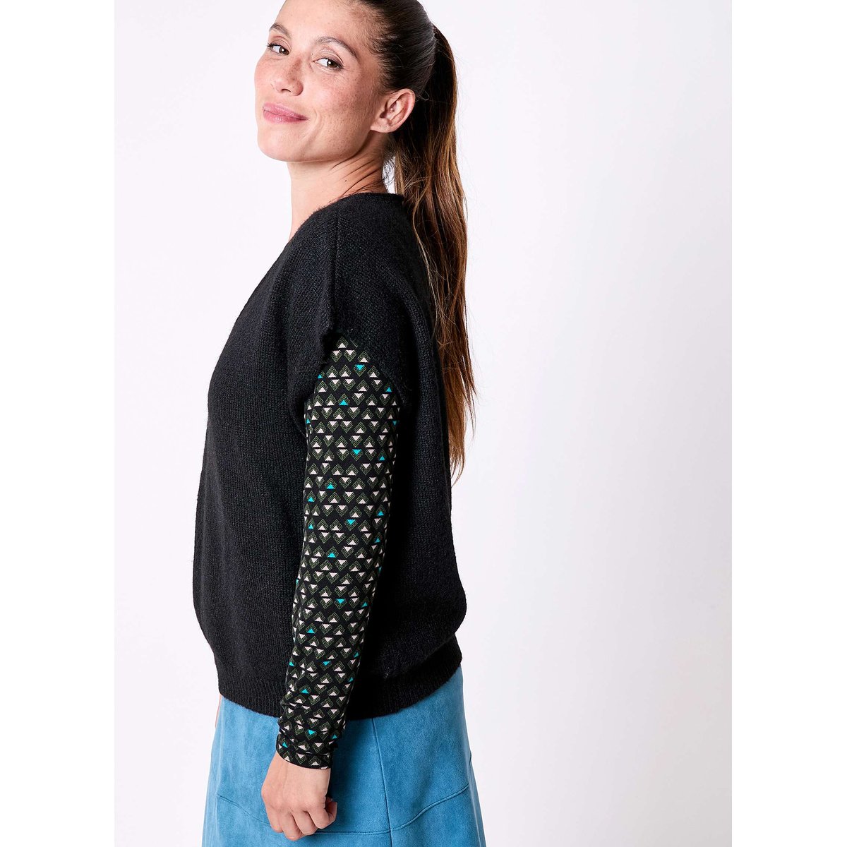 Pull tricot sans manche uni DAKILA noir chiné, LA FIANCÉE