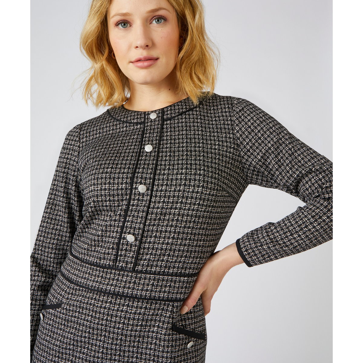 Robe maille jacquard détails unis noir graphqiue, DAMART