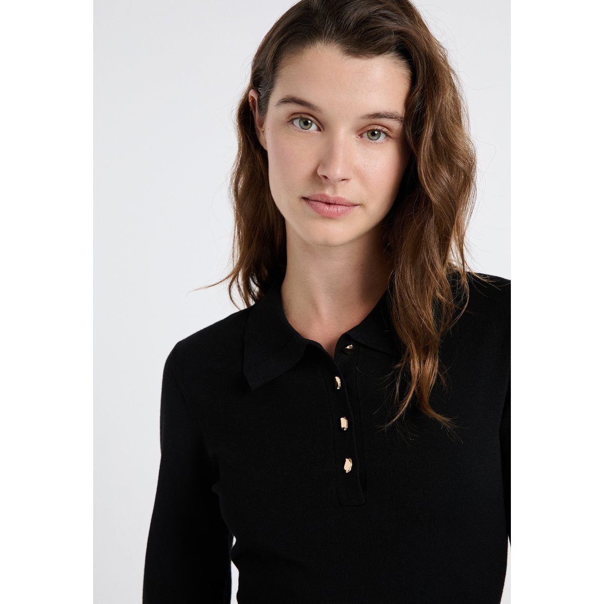 Robe manches longues avec boutons dorés PRISCA noir, ETAM