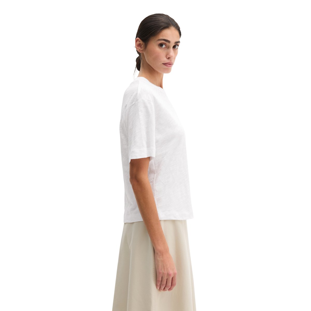 T-shirt DfC regular en jersey slub blanc, MARC O'POLO