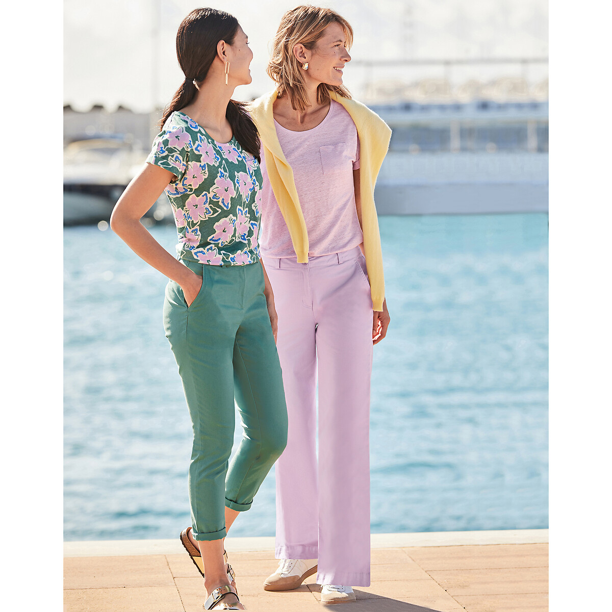 Pantalon droit chino, sergé stretch jaune pâle, ANNE WEYBURN