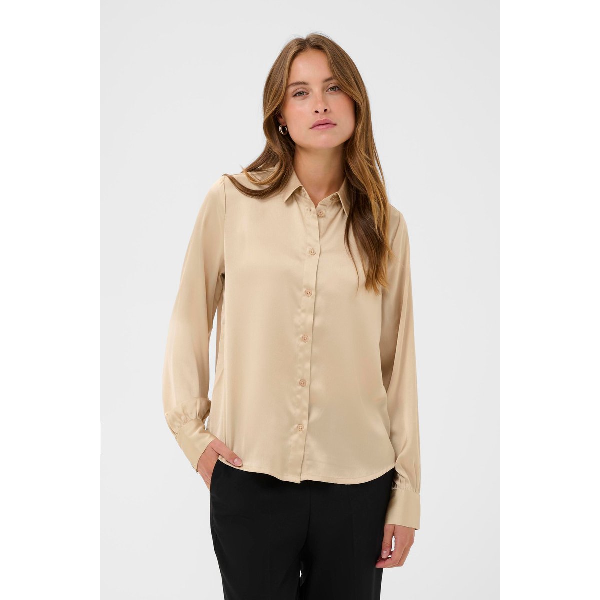 Chemise à manches longues beige oxford tan, KAFFE