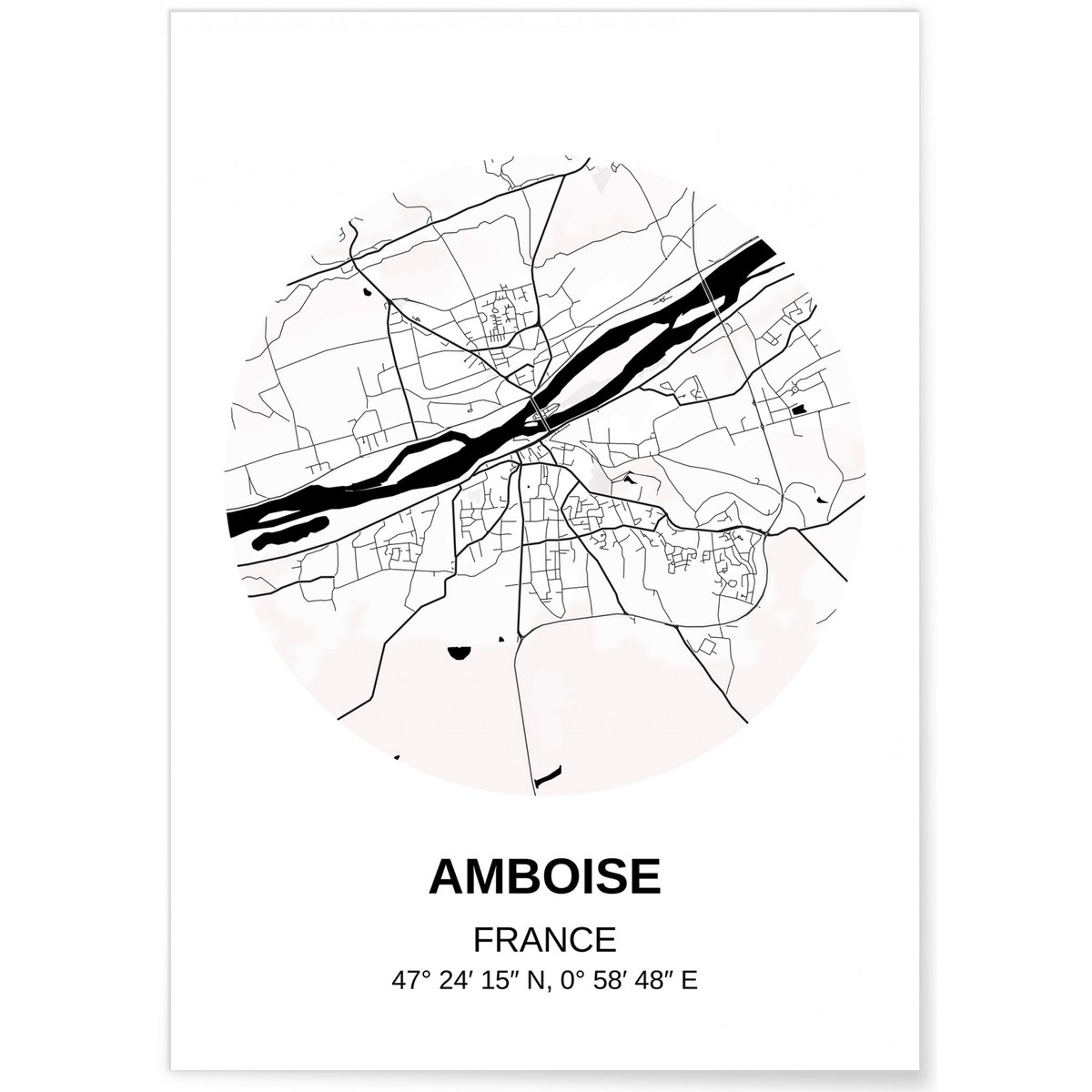 Affiche Carte Amboise blanc, L'AFFICHERIE