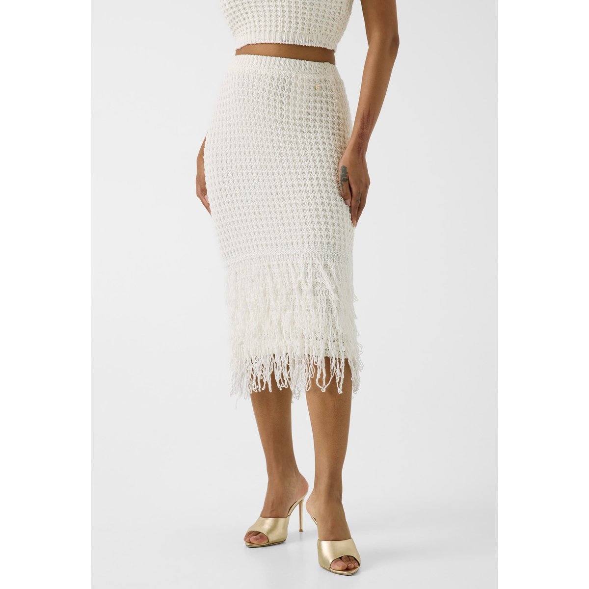 Jupe Midi À Franges blanc, GUESS