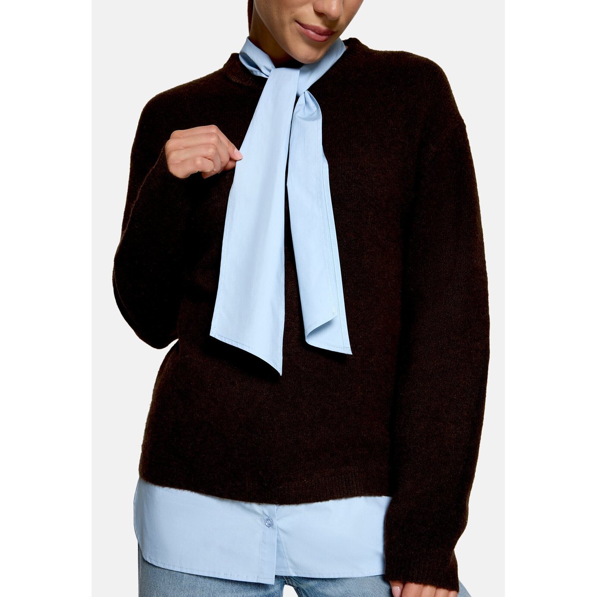 Pull-over en maille à empiècement façon blouse patch brown/blue, ZERO