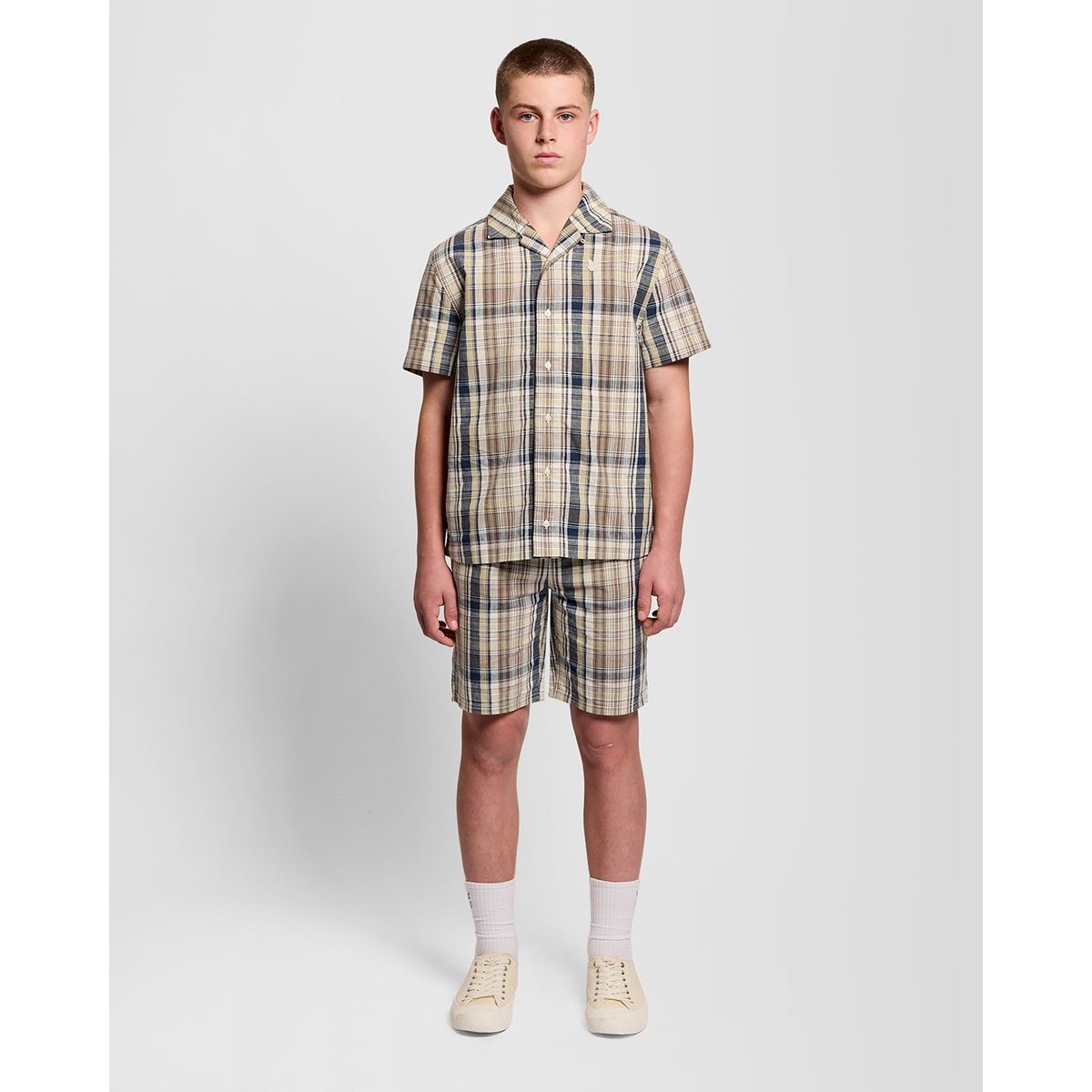 Chemise manches courtes en lin à carreaux vert herbe, LYLE & SCOTT