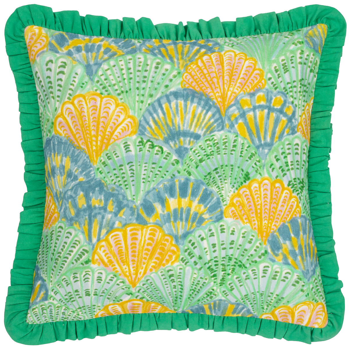 Clam Shells Cotton Scalloped Cushion green, FURN.