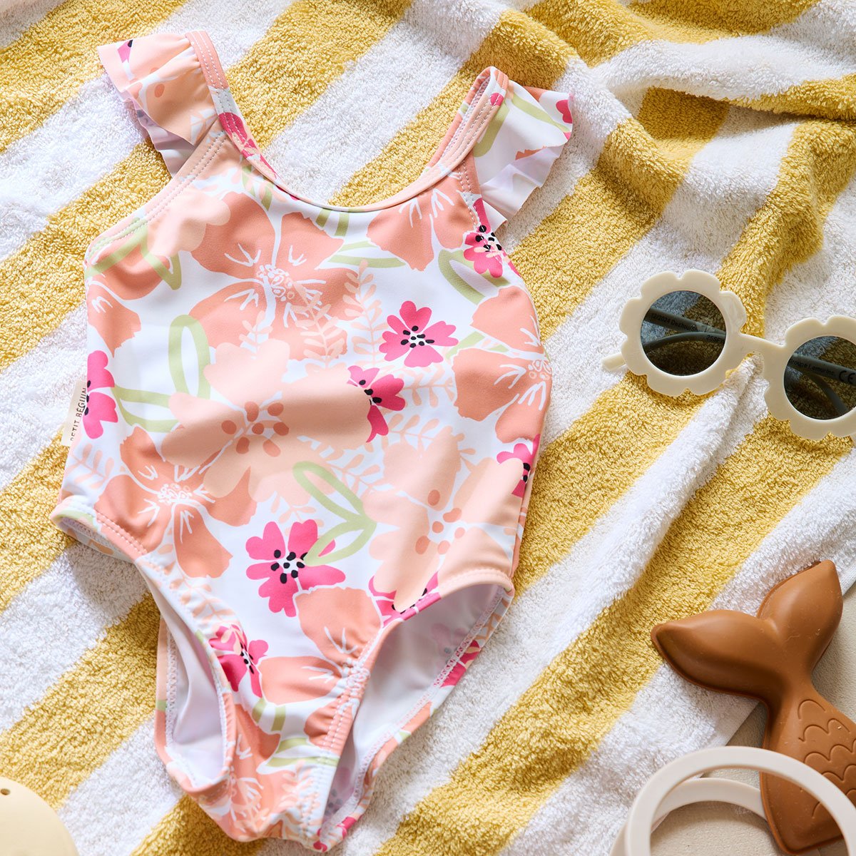 Maillot de bain 1 pièce enfant Rosara peche, PETIT BEGUIN