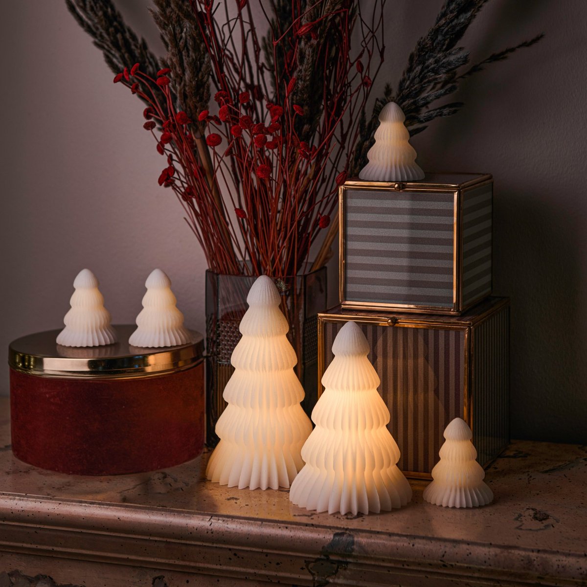 Sapin LED Claire 7cm lot de 4 blanc, SIRIUS