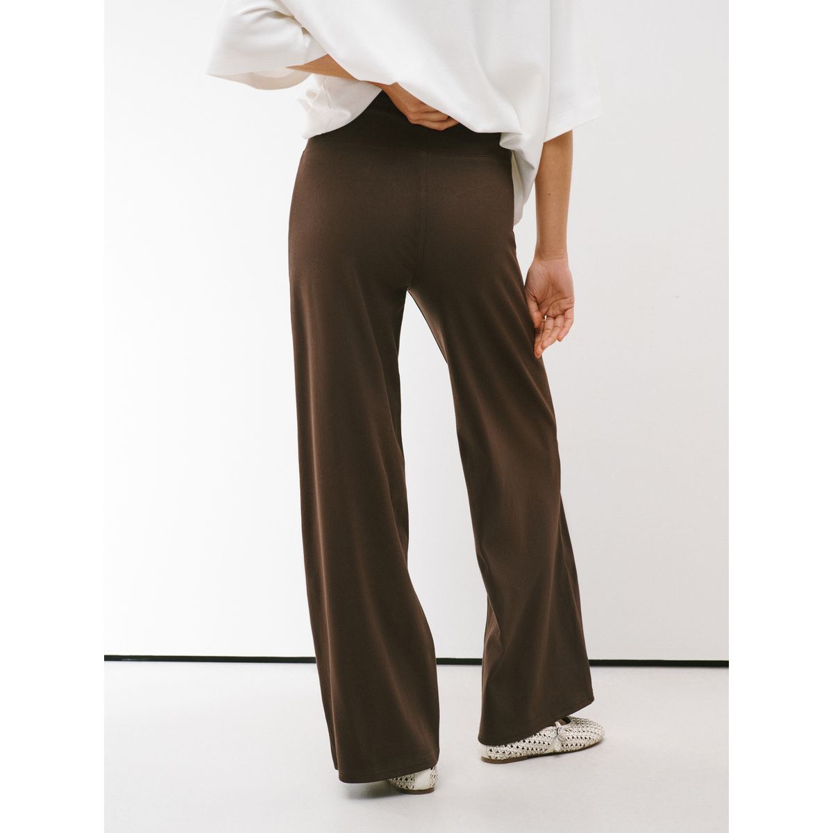 Pantalon large en jersey effet jean taille portefeuille marron chocolat, NEXT