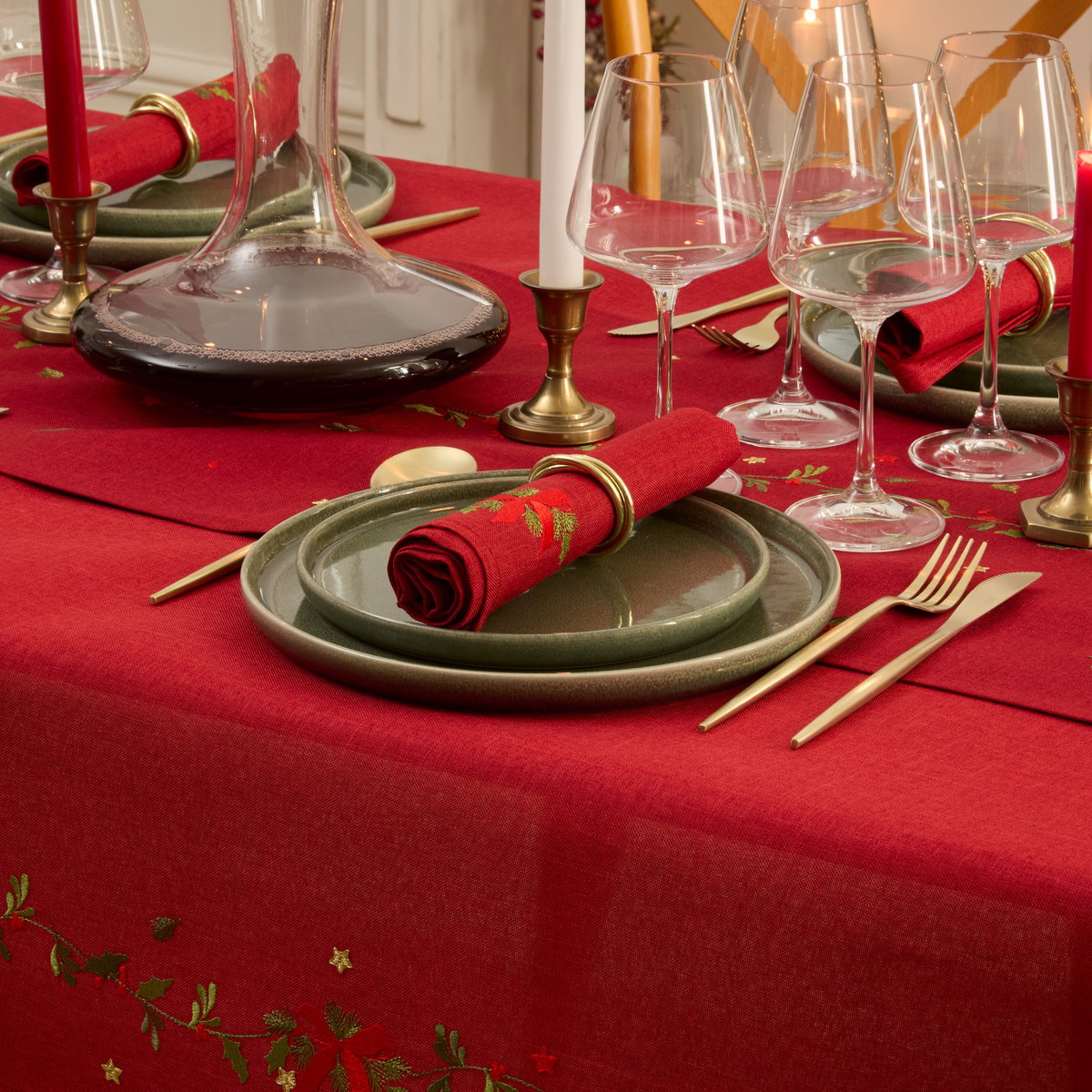 Lot de 4 serviettes de table Elma rouges rouge, ATMOSPHERA