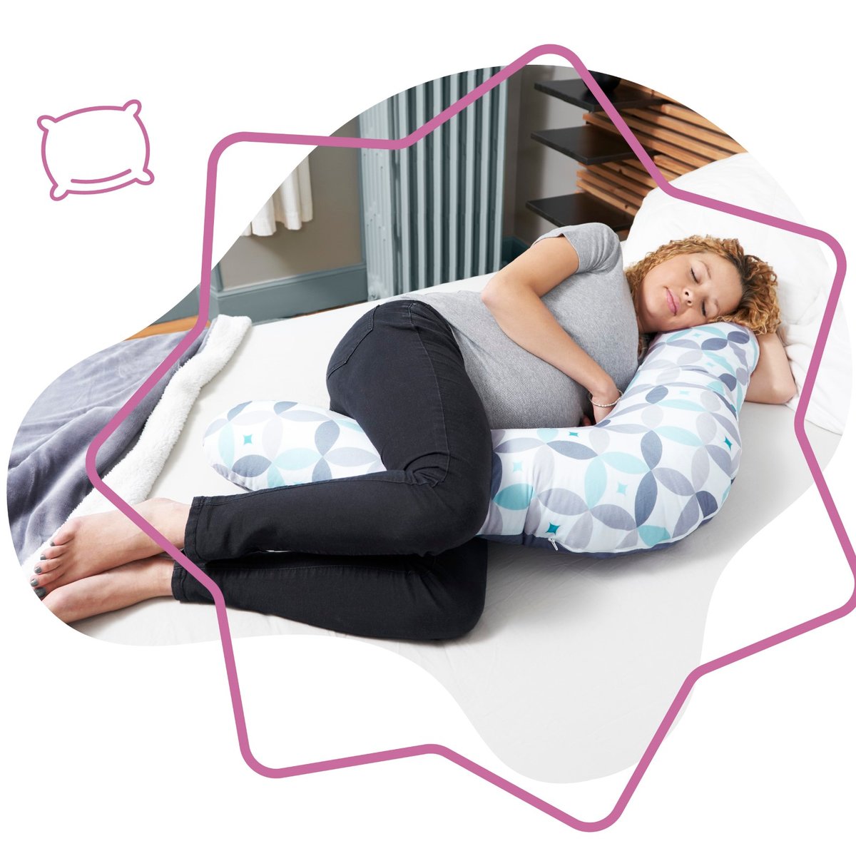 Coussin de maternité graphique gris, BADABULLE