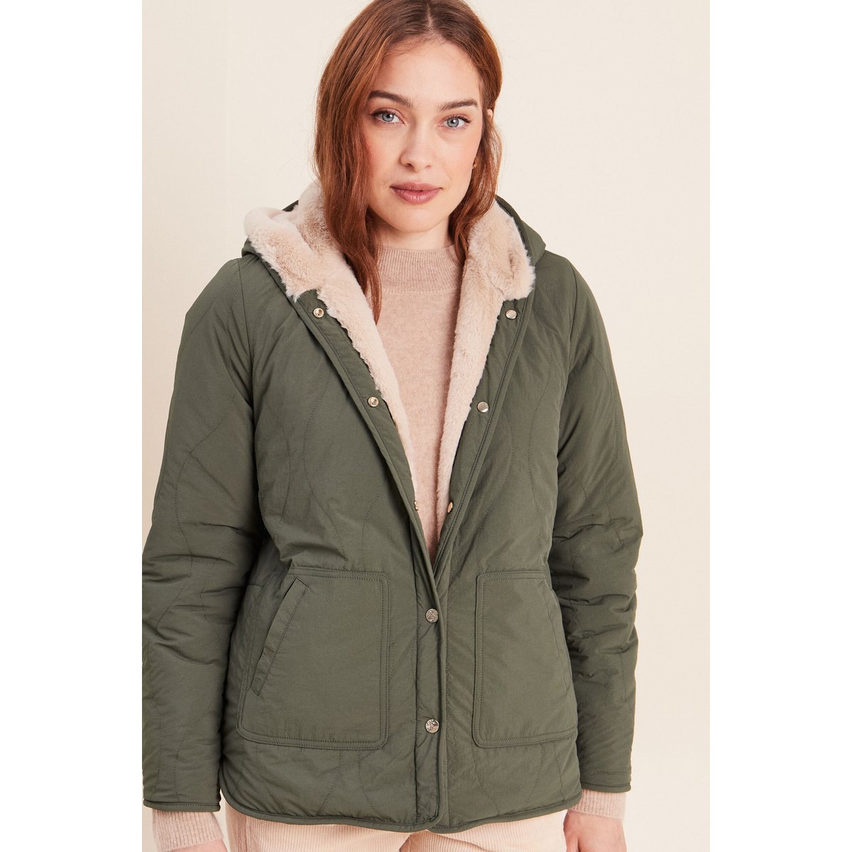 Parka cintrée 4 en 1 avec capuche vert kaki, BREAL