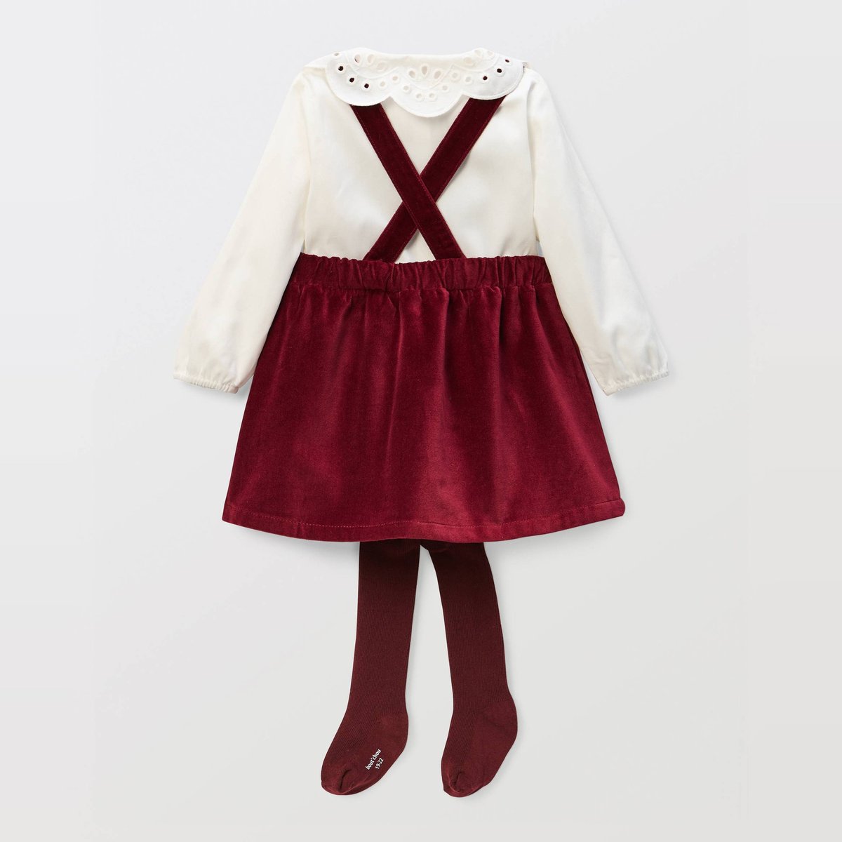 Ensemble robe en velours unie et blouse brodée en coton bordeaux, BOUT'CHOU
