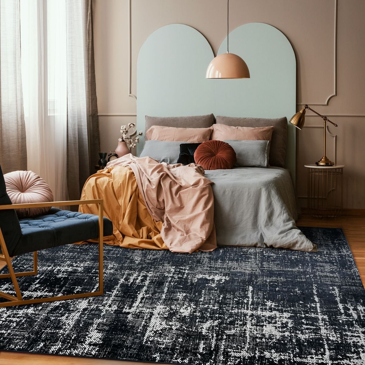 Tapis salon vintage chic effet vieilli STELLE gris, THE DECO FACTORY