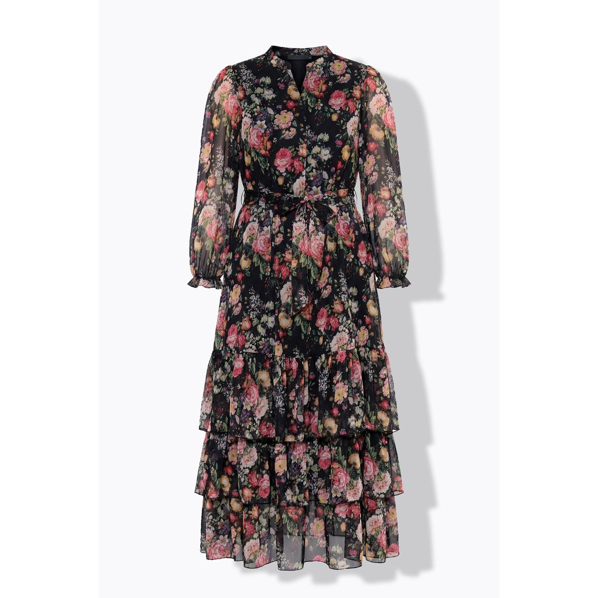 Robe longue à fleurs en mousseline noir, ULLA POPKEN