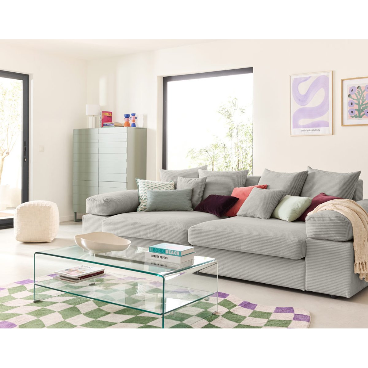 Aspen - canapé 4 places - assise profonde - velours côtelé gris clair, BEST MOBILIER