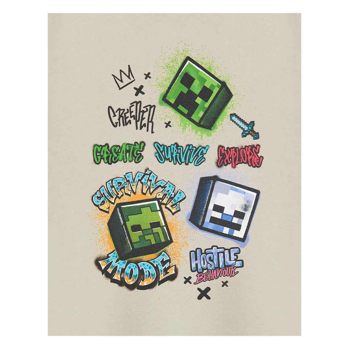 T-shirt manches courtes SURVIVAL MODE beige, MINECRAFT