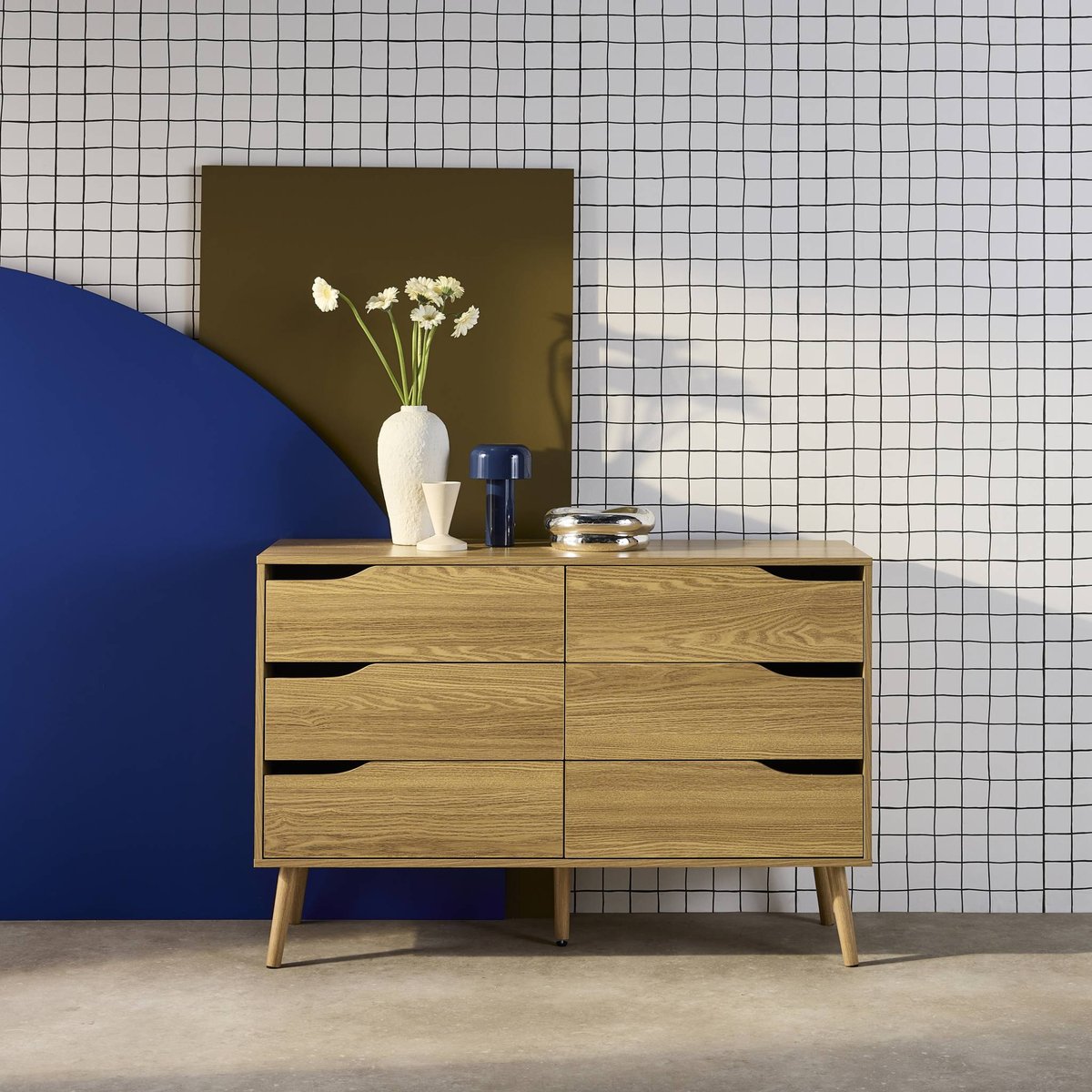 Commode décor bois 6 tiroirs NEPAL noyer, SWEEEK