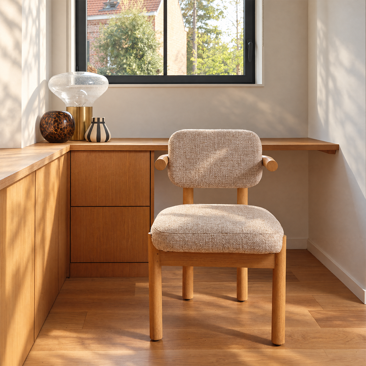 Chaise en mindi massif et tissu texturé NEO couleur unique, BERAH GETAH