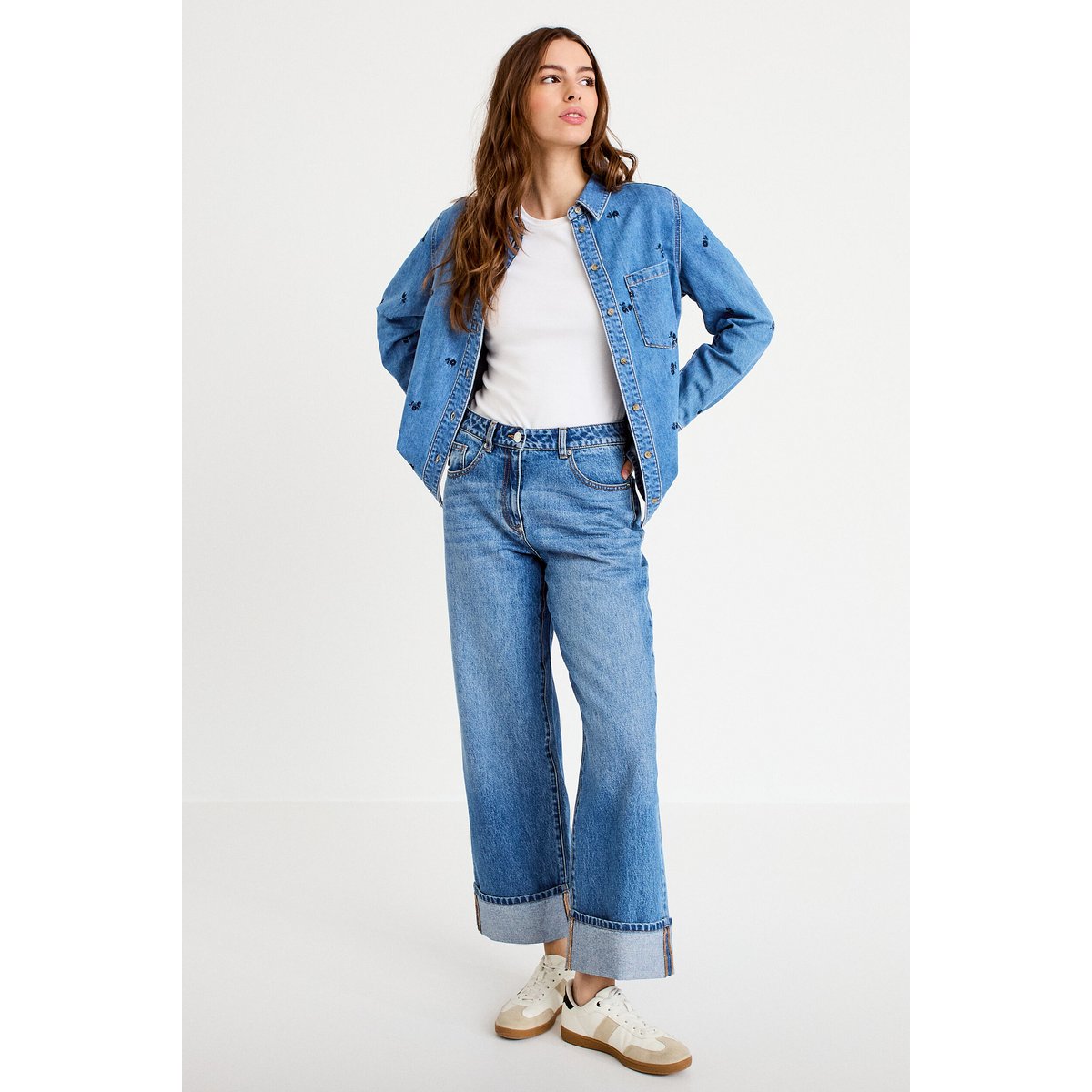 Chemise droite courte manches longues bleu, CACHE CACHE