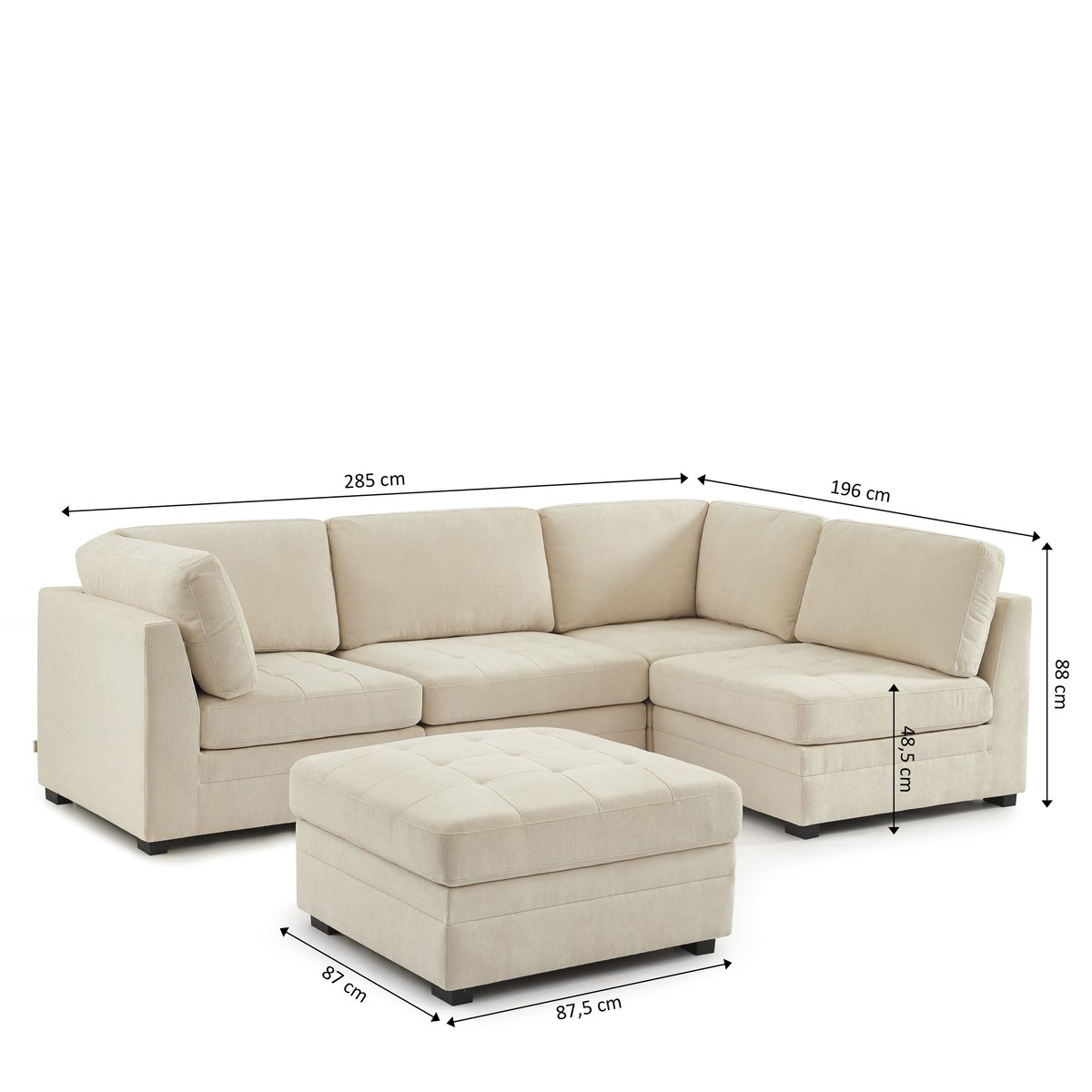Canapé modulable 5 pièces en tissu BILLIE beige, SORELH