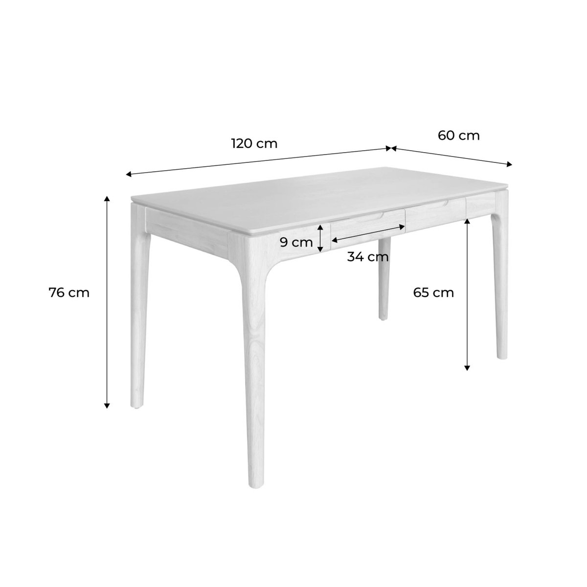 Bureau bois d'hévéa placage frêne 2 tiroirs ALIENOR naturel, SWEEEK