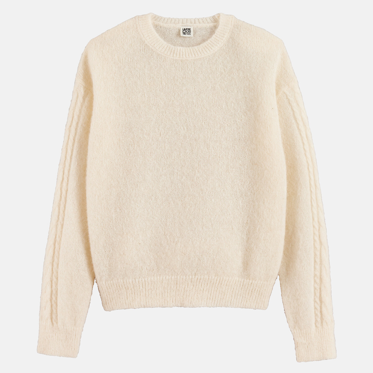 Pull col rond à manches torsadées, en alpaga mélangé beige lin, LA REDOUTE COLLECTIONS