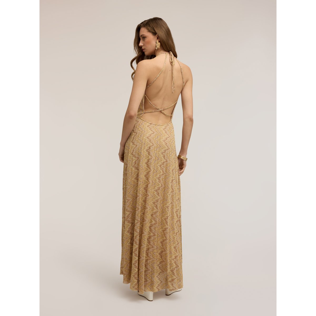Robe longue évasée beige, MOTIVI